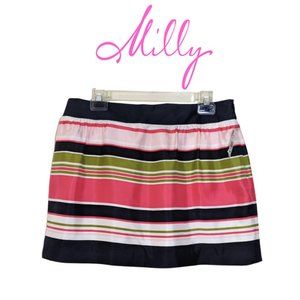MILLY Silk Striped Mini Skirt with Banded Waist